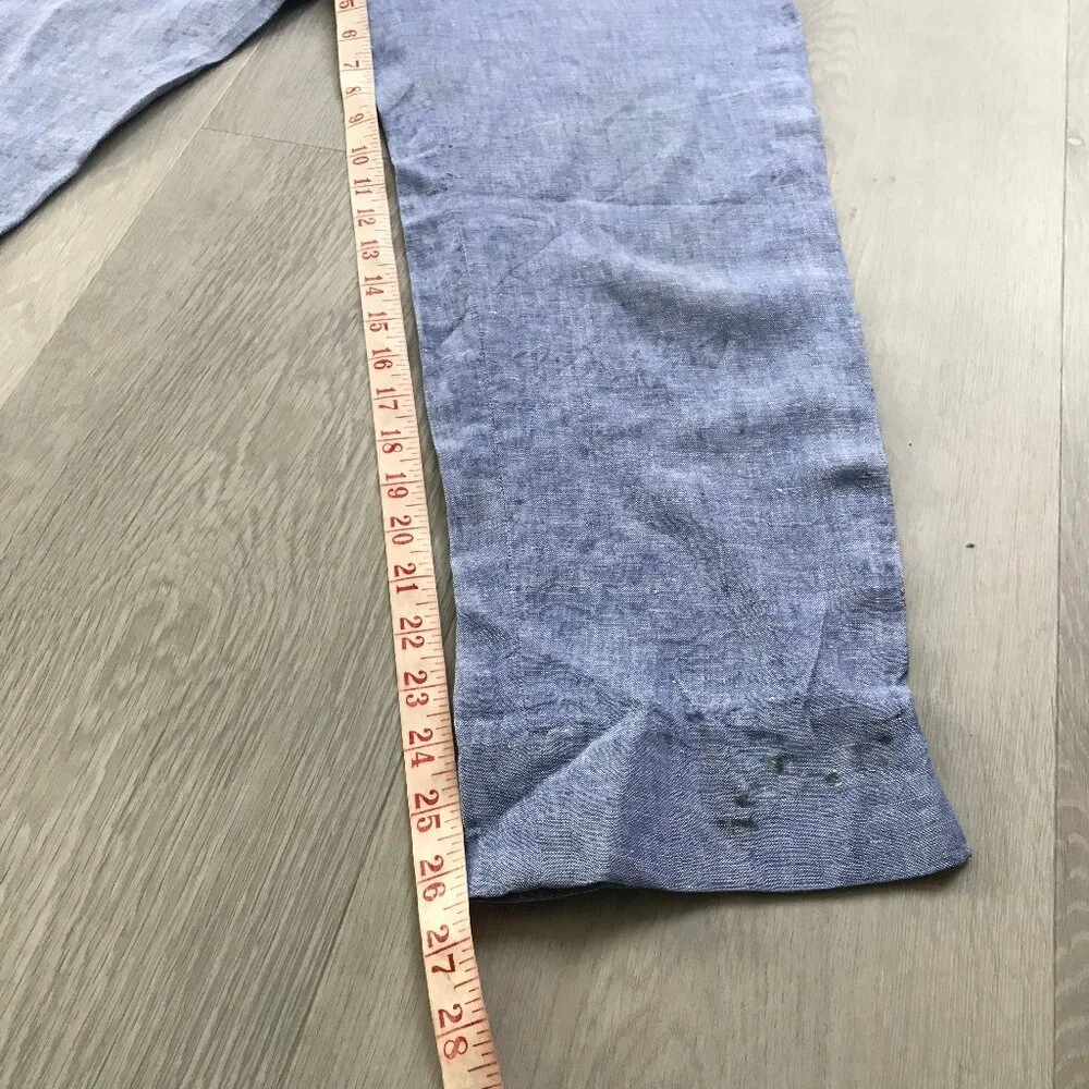 TALBOTS BLUE LINEN PANT ANKLE CROP FLAT FRONT WOMENS 4